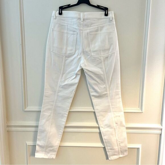 St John White Denim Pants with Silver Logo Button and Stretch Women’s Size 6 NWT - Picture 7 of 11